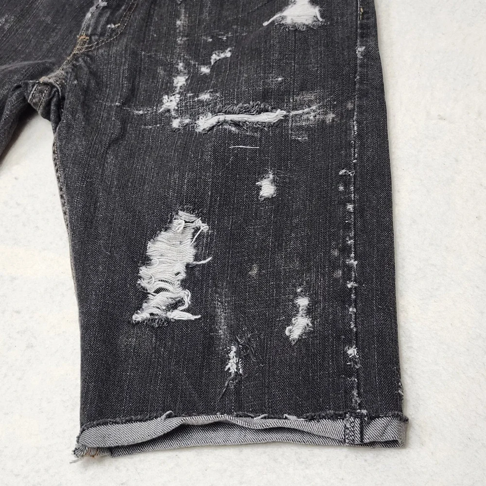 Levis 514 Black Denim Thrashed Jorts Cutoff Shorts Frayed Grunge Y2K W33 In 11